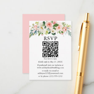 Tarjeta De Recepción Boda Floral blanca rosa QR RSVP