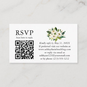Tarjeta De Recepción Boda Floral blanca verde acuarela QR RSVP
