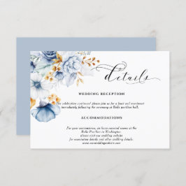 Tarjeta De Recepción Boda floral blanco azul grisáceo dorado 