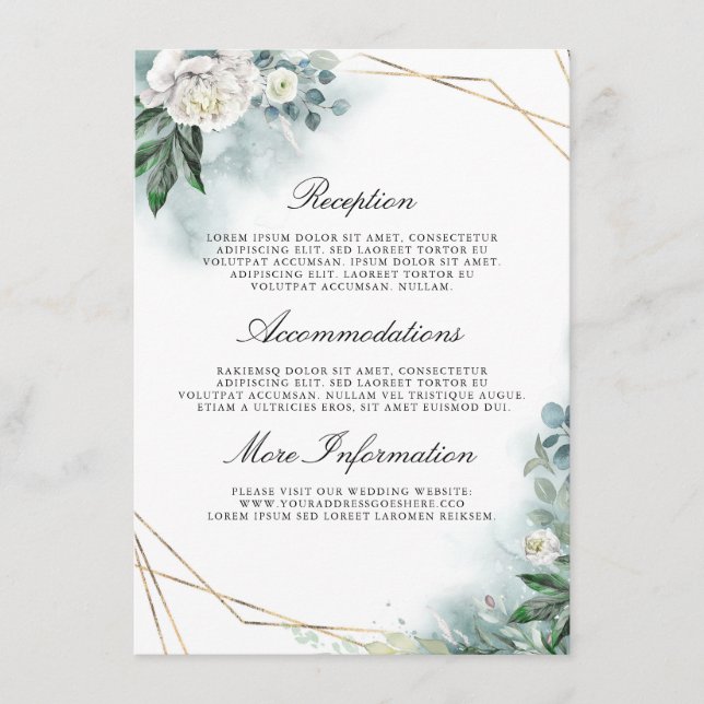 Tarjeta De Recepción Boda Floral Blanco Información sobre el invitado (Anverso)