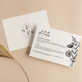 Tarjeta De Recepción Boda floral blanco negro Minimalista moderno