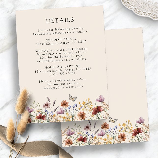 Tarjeta De Recepción Boda Floral Boho  (Boho Floral Wedding Enclosure Card
)