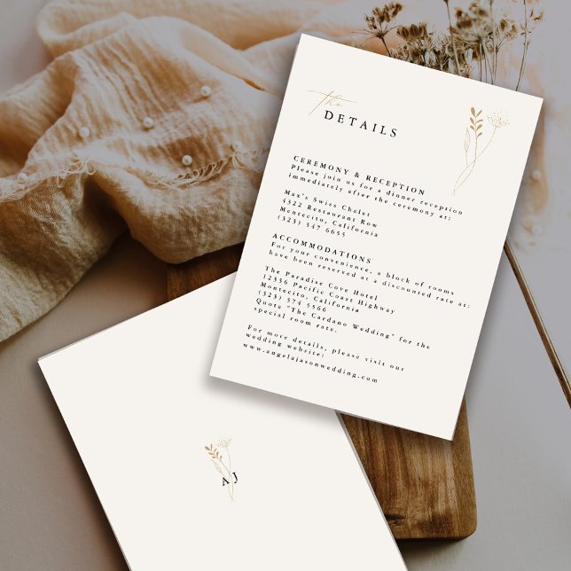 Tarjeta De Recepción Boda floral boho de oro simple (Subido por el creador)