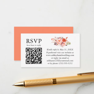 Tarjeta De Recepción Boda floral de acuarela QR RSVP