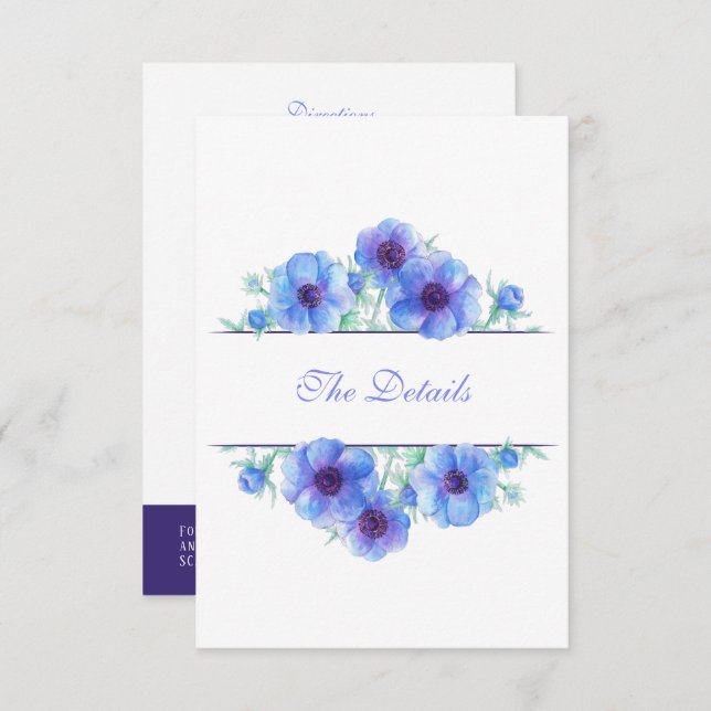 Tarjeta De Recepción Boda floral de anémona azul detalles código QR (Anverso / Reverso)