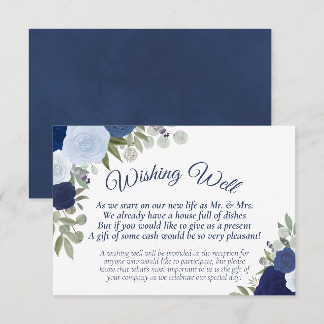 Tarjeta De Recepción Boda floral de Boho azul rústico que desea lo mejo (Anverso / Reverso)