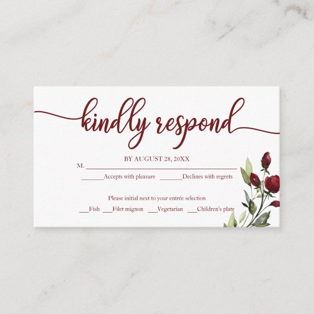 Tarjeta De Recepción Boda floral de Borgoña RSVP Crema Rústica (Anverso)