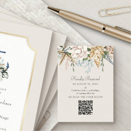 Tarjeta De Recepción Boda floral de cascos marinos RSVP QR