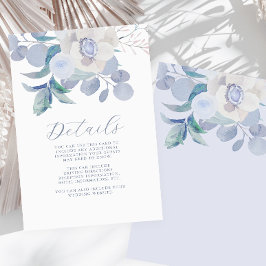 Tarjeta De Recepción Boda Floral de color azul simple detalle de invita