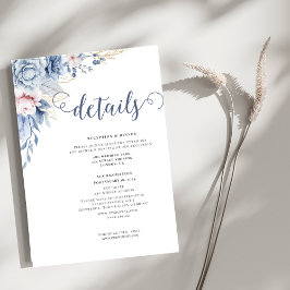 Tarjeta De Recepción Boda floral de color azul turbio