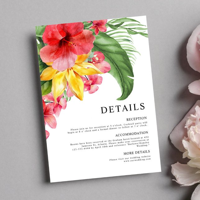 Tarjeta De Recepción Boda floral de destino tropical (Tropical Destination Floral Wedding Enclosure Card)