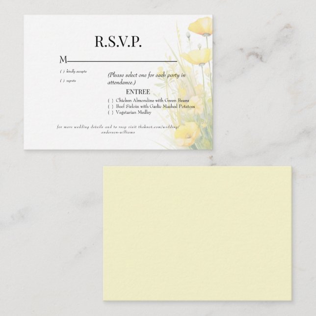 Tarjeta De Recepción Boda floral de flores silvestres amarillas RSVP (Anverso / Reverso)