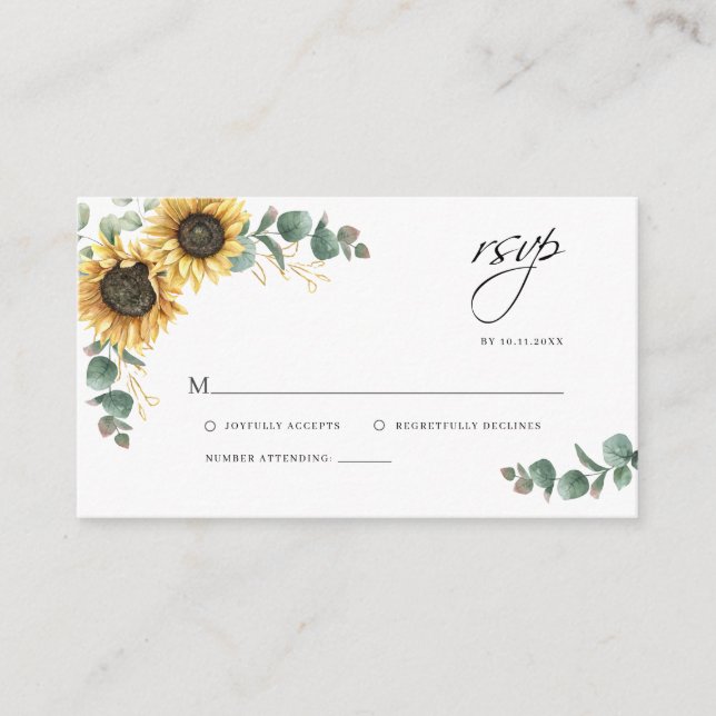 Tarjeta De Recepción Boda floral de girasol RSVP (Anverso)