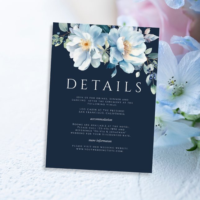 Tarjeta De Recepción Boda Floral de invierno azul acuarela (Subido por el creador)
