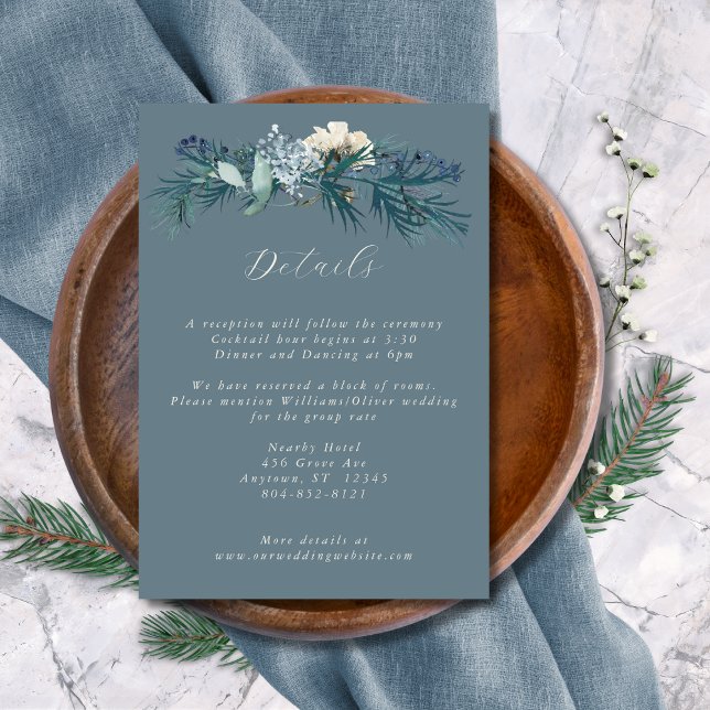 Tarjeta De Recepción Boda floral de invierno gris azul turquesa (Subido por el creador)