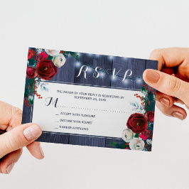 Tarjeta De Recepción Boda floral de invierno rústico elegante marina RS