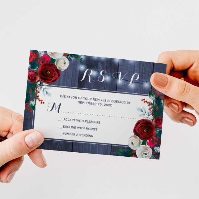 Tarjeta De Recepción Boda floral de invierno rústico elegante marina RS (Subido por el creador)