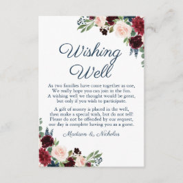 Tarjeta De Recepción Boda floral de la Marina y Marsala deseando buenas