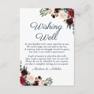 Tarjeta De Recepción Boda floral de la Marina y Marsala deseando buenas
