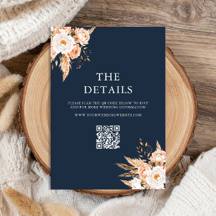 Tarjeta De Recepción Boda floral de la Moda Navy Blue Boho