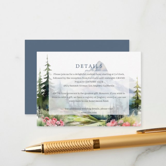 Tarjeta De Recepción Boda floral de las montañas de primavera gabinete  (Anverso/Reverso In Situ)