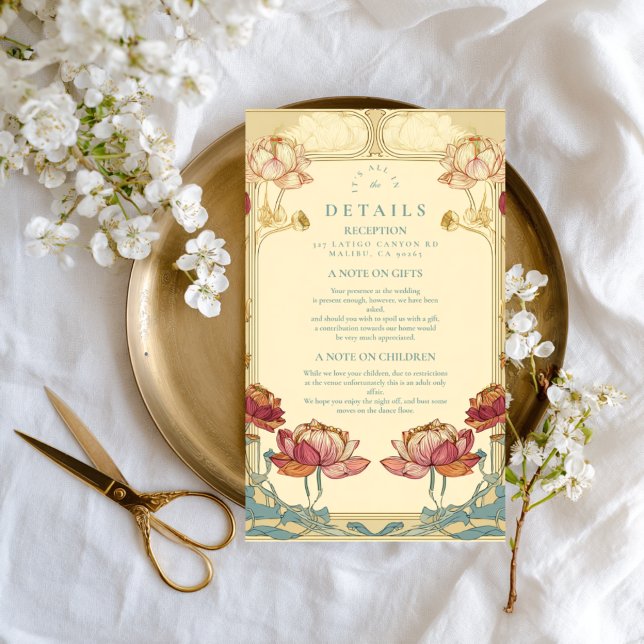 Tarjeta De Recepción Boda floral de Lotus Art Nouveau (Subido por el creador)