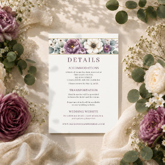 Tarjeta De Recepción Boda floral de malva y salvia