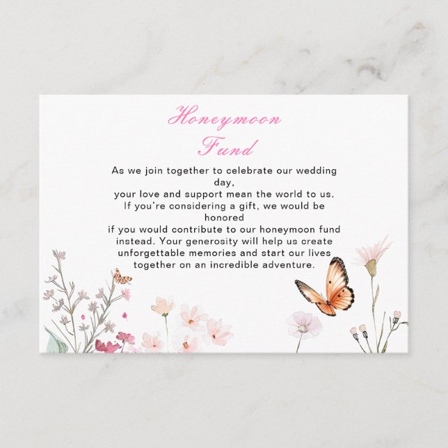 Tarjeta De Recepción Boda floral de mariposa rosa profunda primavera (Anverso)