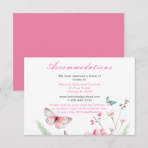 Tarjeta De Recepción Boda floral de mariposa rosada de primavera