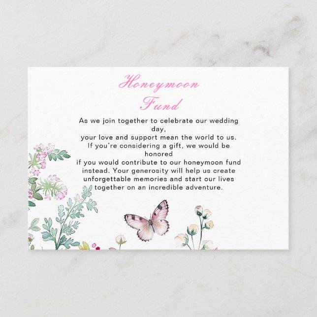 Tarjeta De Recepción Boda floral de mariposa verde primavera (Anverso)