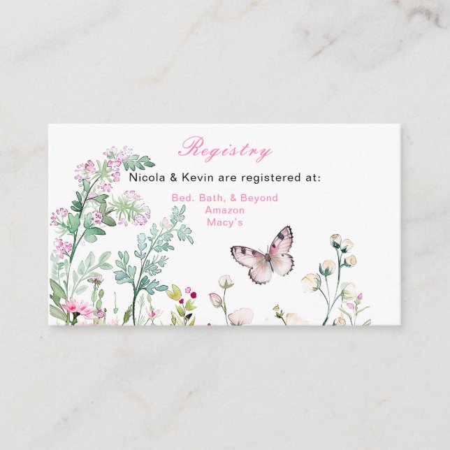 Tarjeta De Recepción Boda floral de mariposa verde primavera (Anverso)