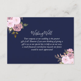 Tarjeta De Recepción Boda floral de oro azul y Rosa de la marina desean