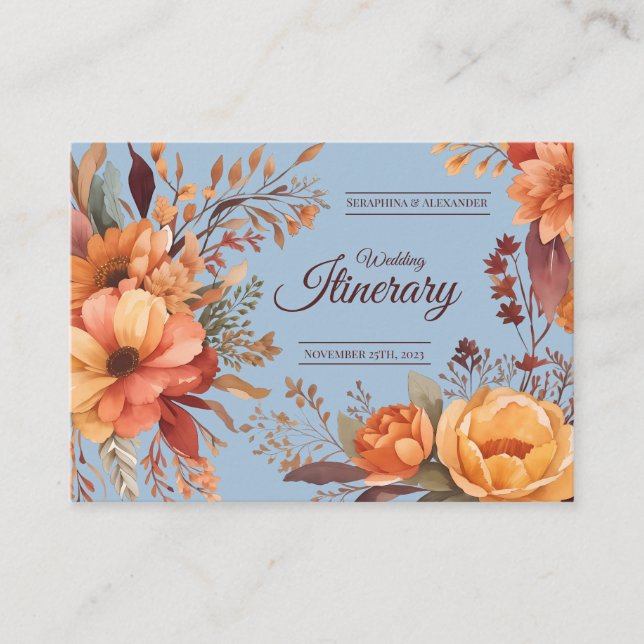 Tarjeta De Recepción Boda floral de otoño de presupuesto Itinerario (Anverso)