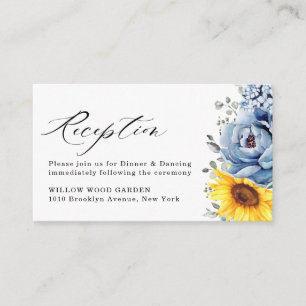 Tarjeta De Recepción Boda floral de pijama azul turquesa de girasol