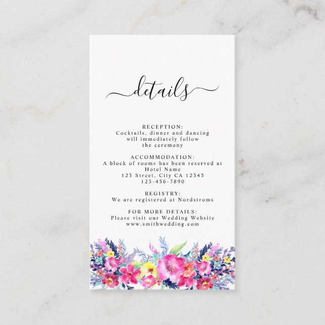 Tarjeta De Recepción Boda floral de primavera amarilla y rosa caliente (Anverso)