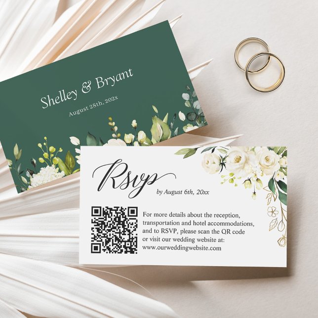 Tarjeta De Recepción Boda Floral de rosa blanca RSVP Código QR en línea (Subido por el creador)
