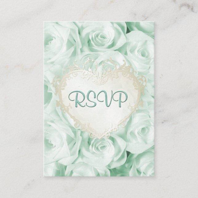 Tarjeta De Recepción Boda floral de Rosa verde de menta RSVP (Anverso)