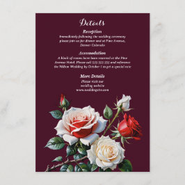 Tarjeta De Recepción Boda floral de rosas blancas rojizas rosadas oscur