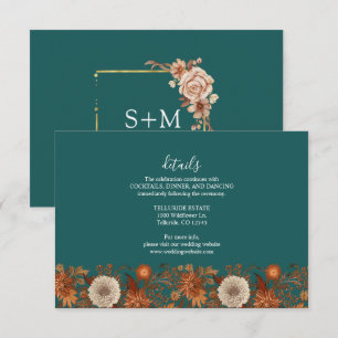 Tarjeta De Recepción Boda floral de terracota con acuarela azul verdoso