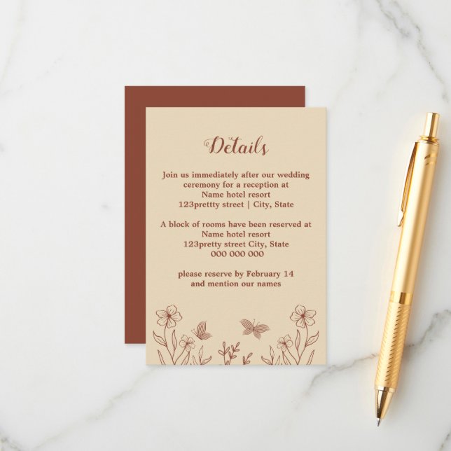 Tarjeta De Recepción Boda floral de terracota romántica y elegante (Anverso/Reverso In Situ)