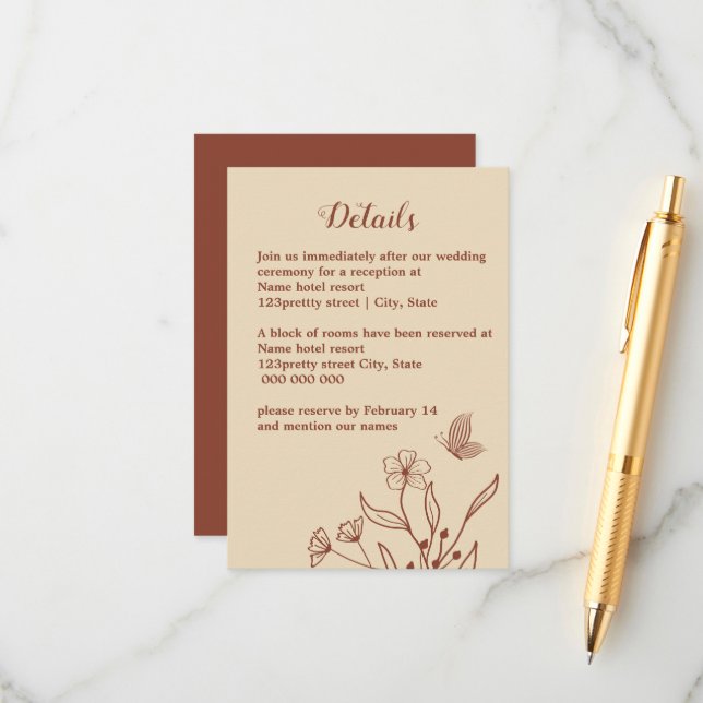 Tarjeta De Recepción Boda floral de terracota romántica y elegante (Anverso/Reverso In Situ)