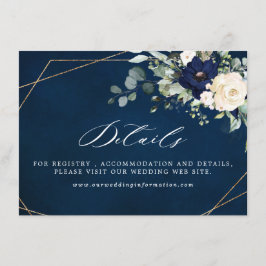 Tarjeta De Recepción Boda floral de vegetación azul naval sonrosada geo