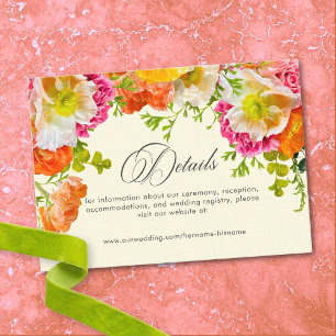 Tarjeta De Recepción Boda floral de verano vibrante amarillo naranja ro