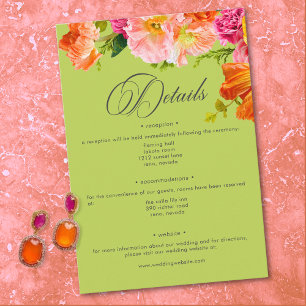 Tarjeta De Recepción Boda floral de verano vibrante lima naranja rosa