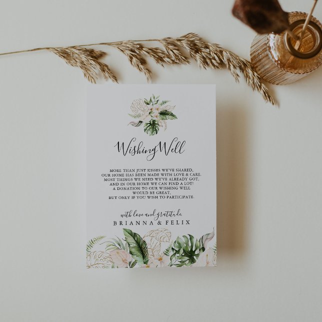 Tarjeta De Recepción Boda floral dorado de follaje tropical deseable bi (Subido por el creador)