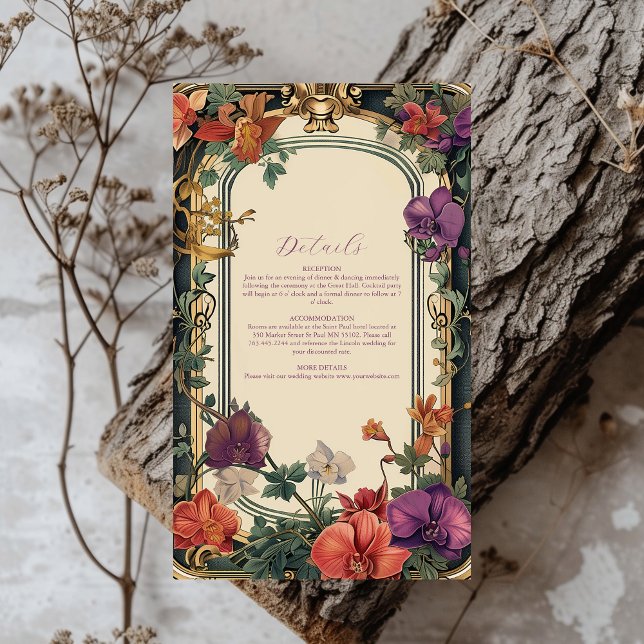 Tarjeta De Recepción Boda floral dorado púrpura (Subido por el creador)