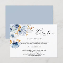 Tarjeta De Recepción Boda Floral Dusty Blue White Gold