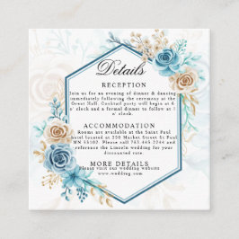 Tarjeta De Recepción Boda floral elegante azul beige
