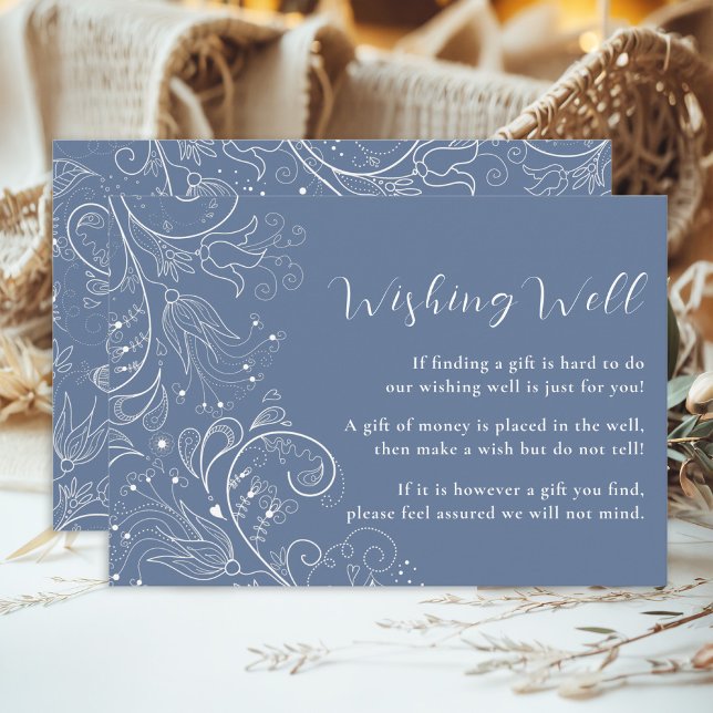Tarjeta De Recepción Boda Floral Elegante Azul Dusty Que Desee Bien (Subido por el creador)