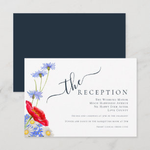 Tarjeta De Recepción Boda floral elegante azul moderna de verano